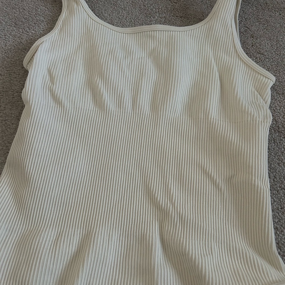 OQQ Ribbed Bodysuit Cream Festival Tank Minimalist Stretch Small Coachella - Picture 4 of 5